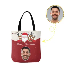 Custom Face Christmas Red Canvas Tote Bag