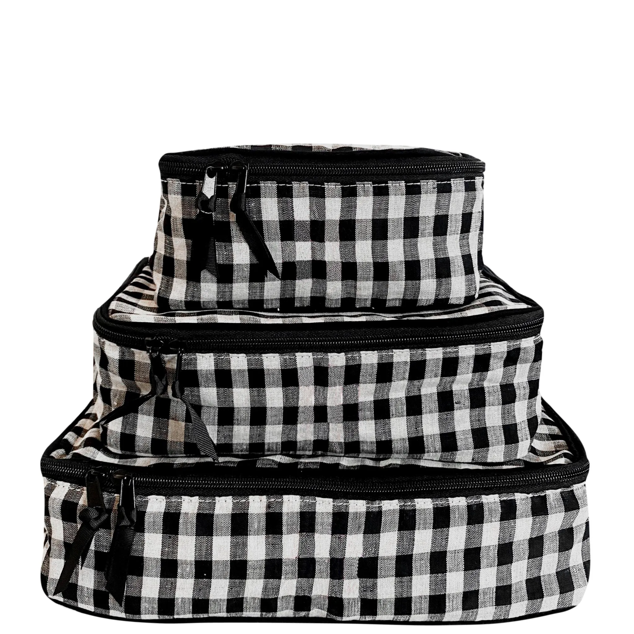 CUSTOM Linen Packing Cubes Gingham Checkered in 3 sizes