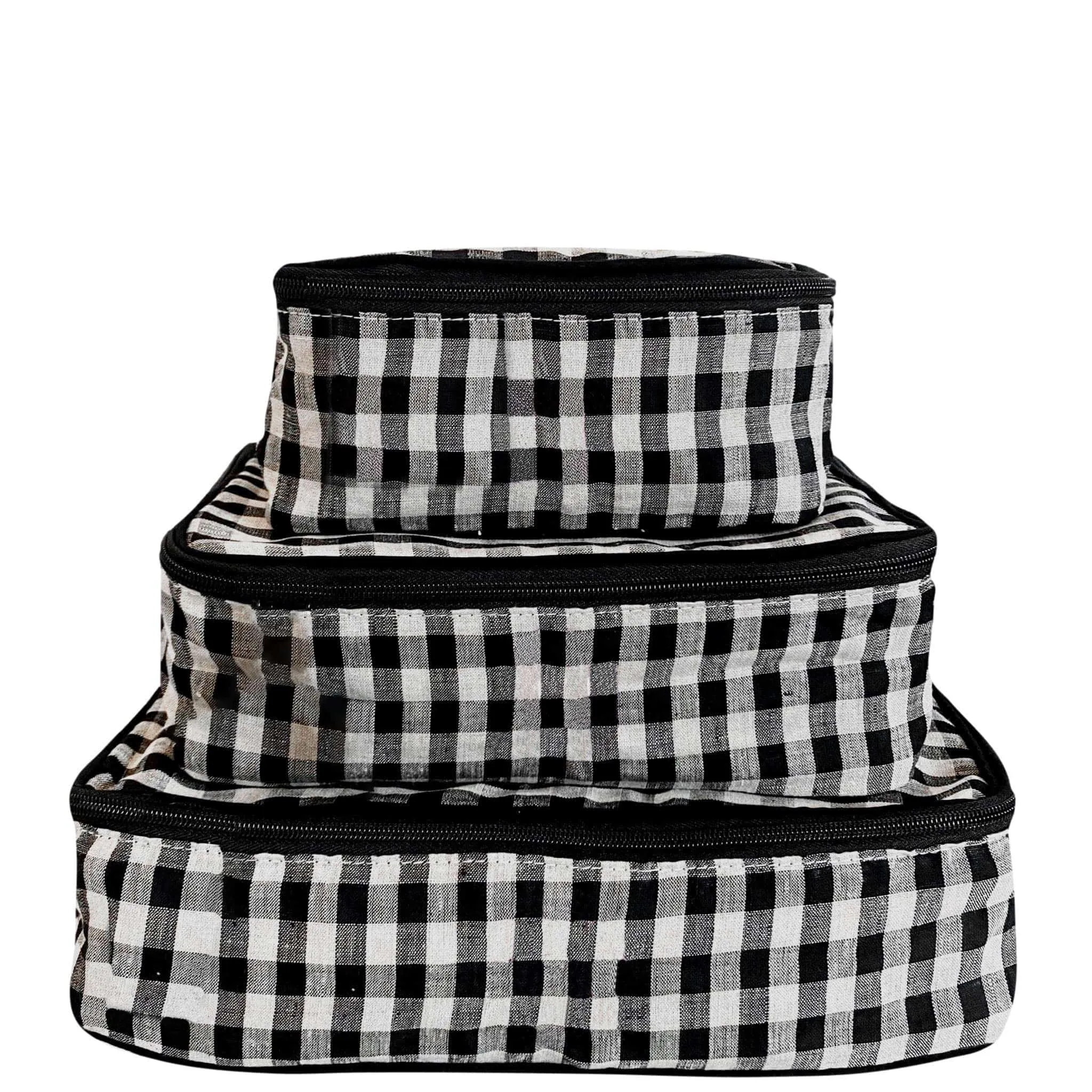 CUSTOM Linen Packing Cubes Gingham Checkered in 3 sizes