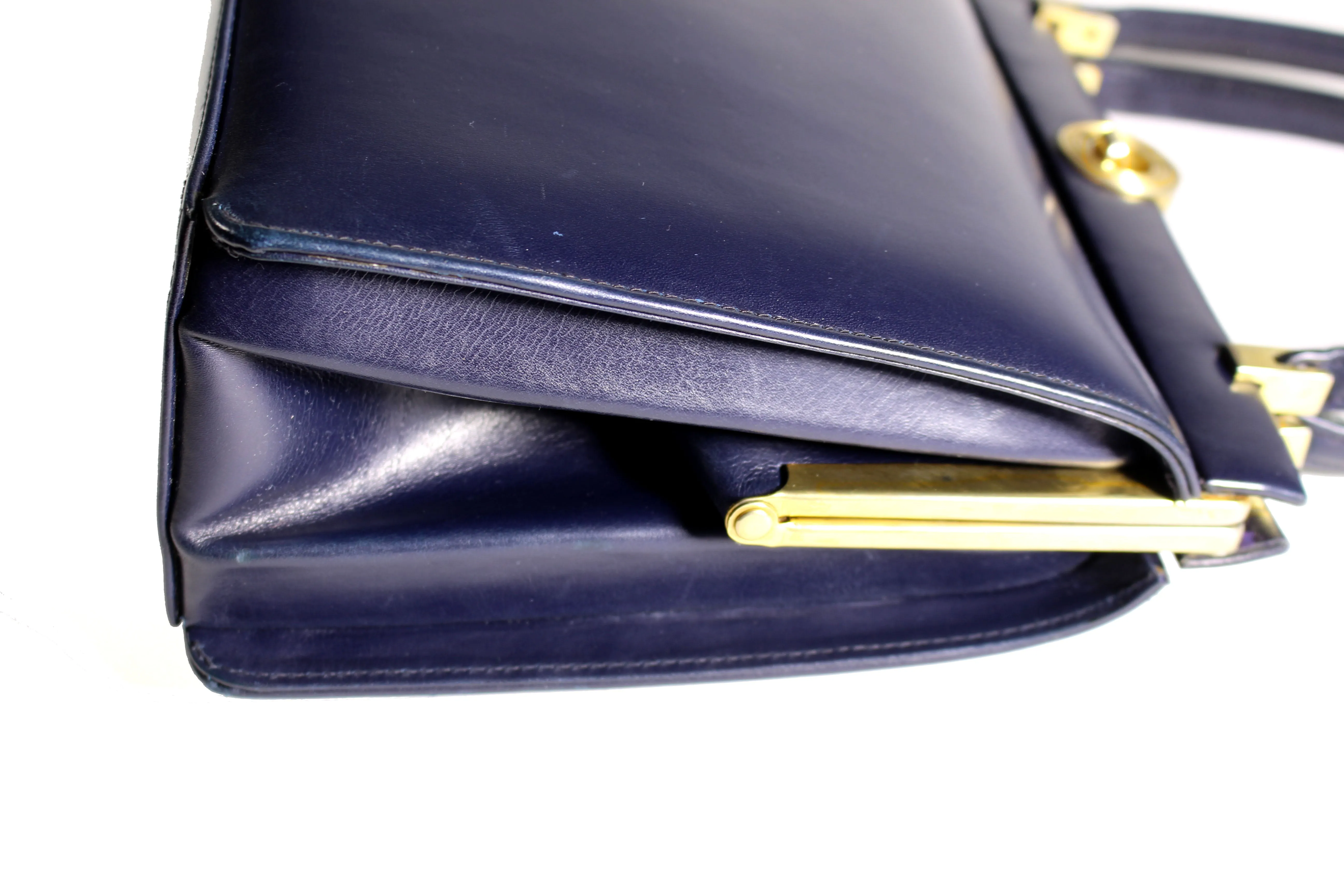 Dark blue leather frame handbag