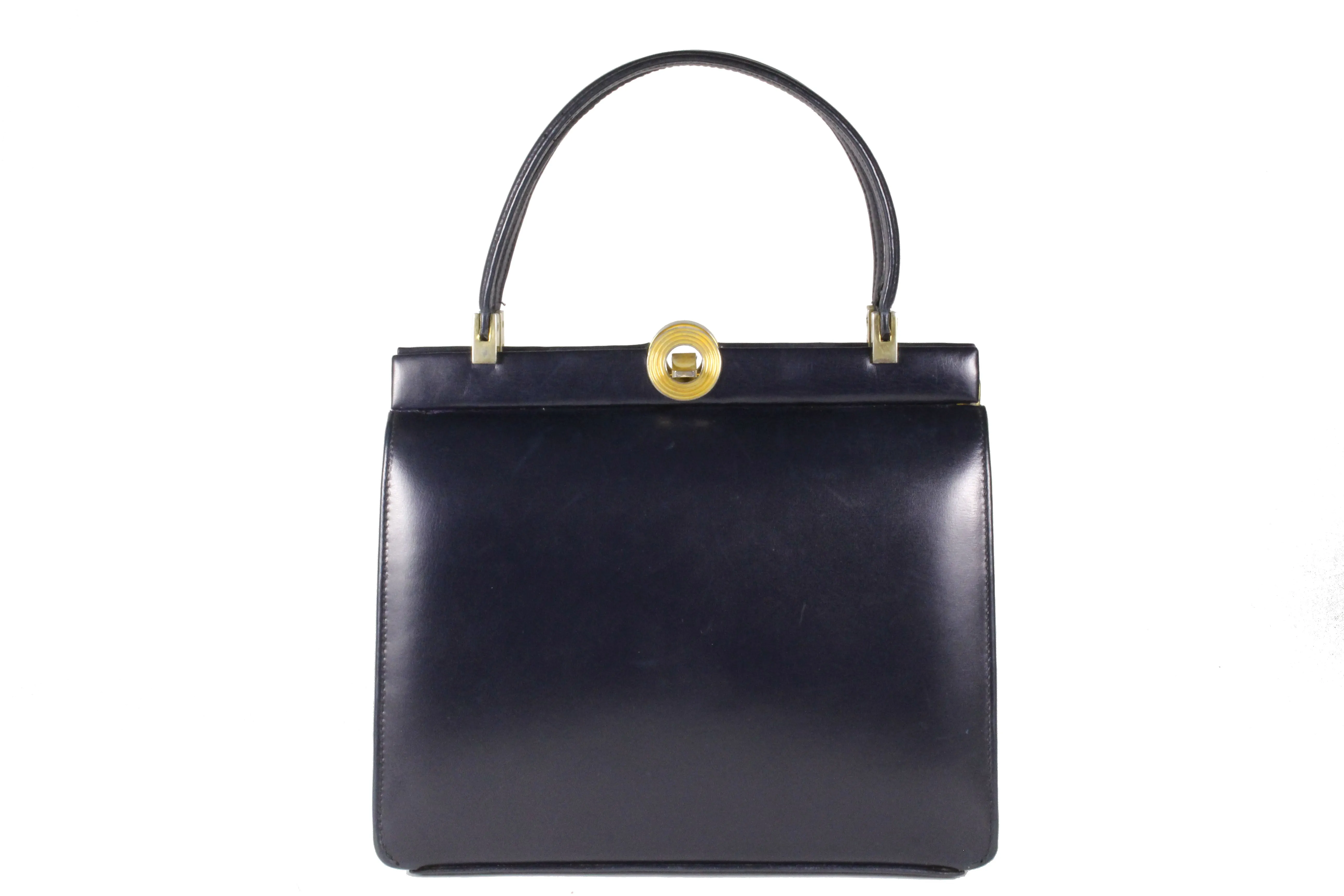 Dark blue leather frame handbag