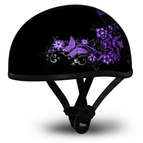 D.O.T Daytona Skull Cap Motorcycle Helmet with Butterfly