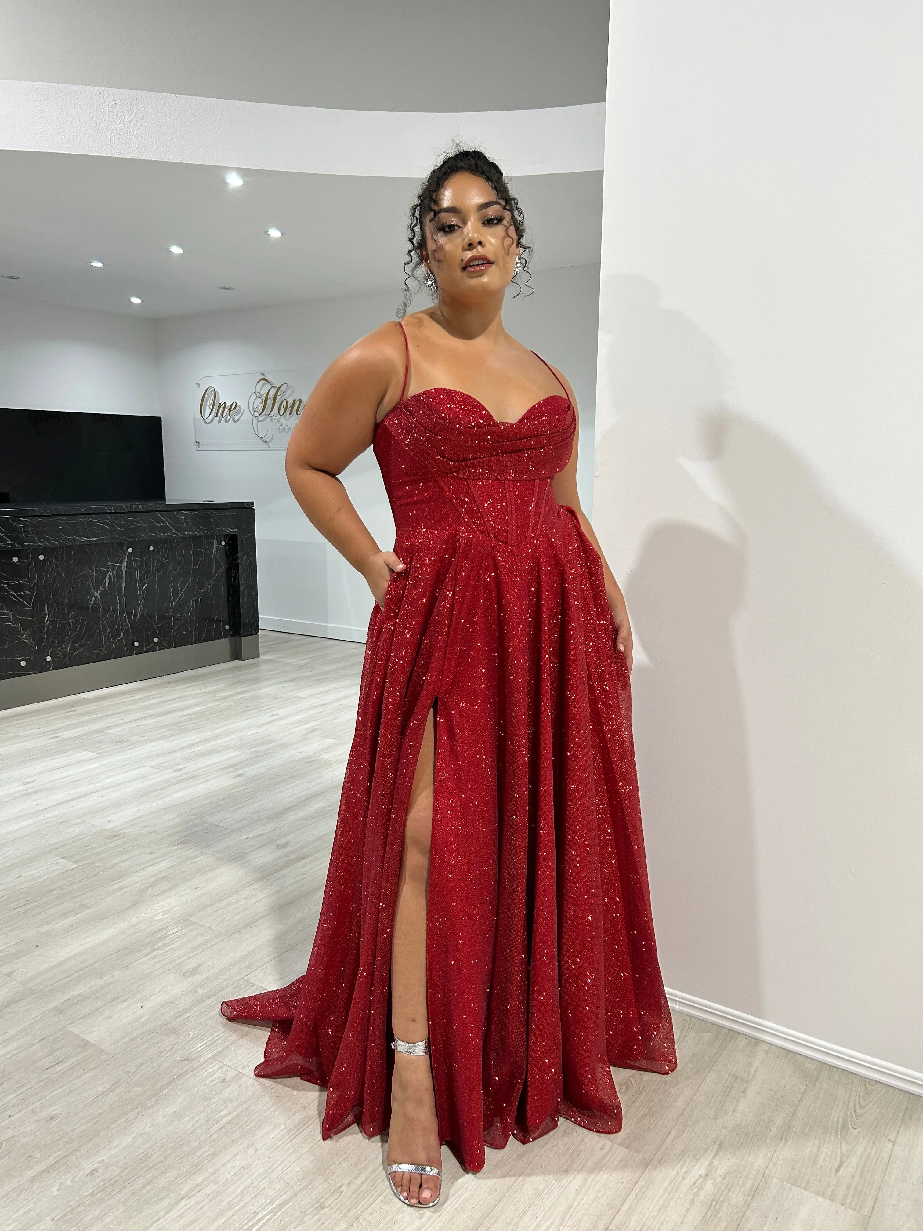 DREYA Curve Corset Glitter Ball Gown School Formal Dress