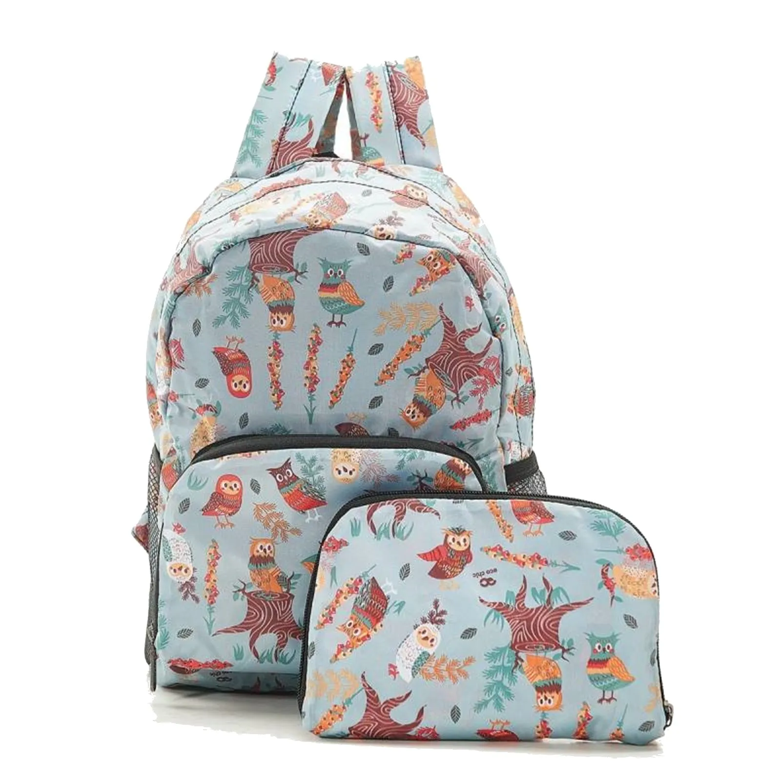 Eco Chic 100% Recycled Foldabe Owl Print Mini Backpack