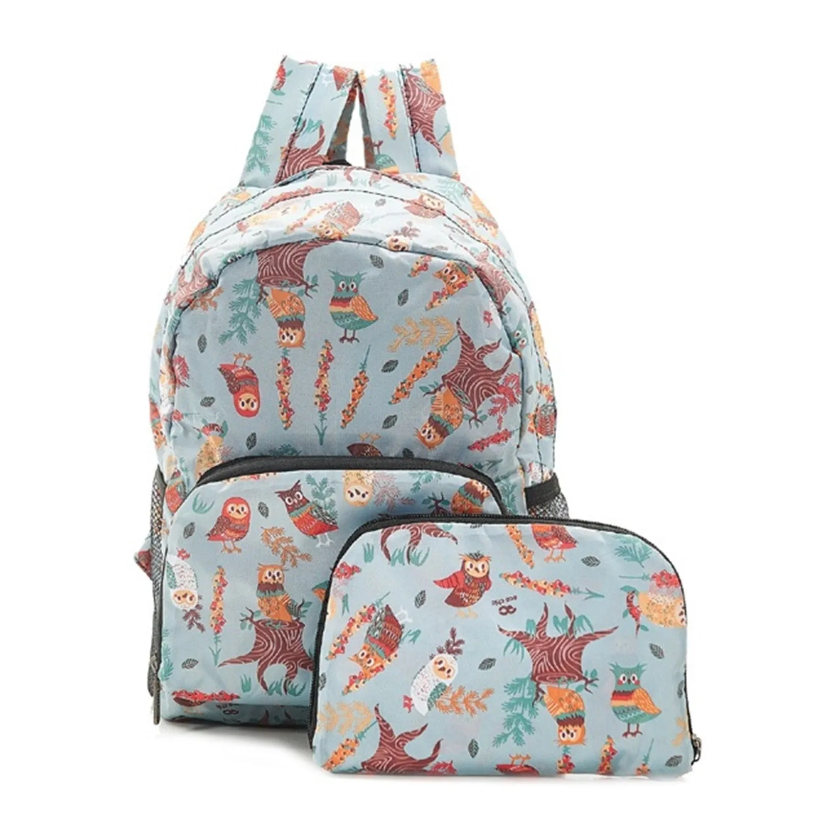 Eco Chic 100% Recycled Foldabe Owl Print Mini Backpack