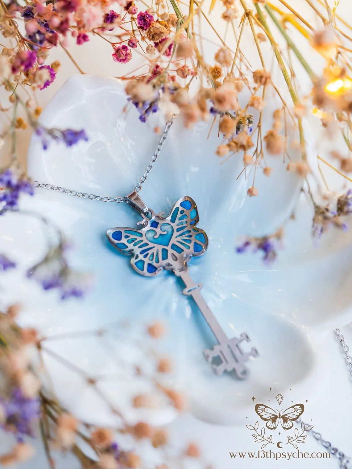 Fairytale Blue butterfly key necklace