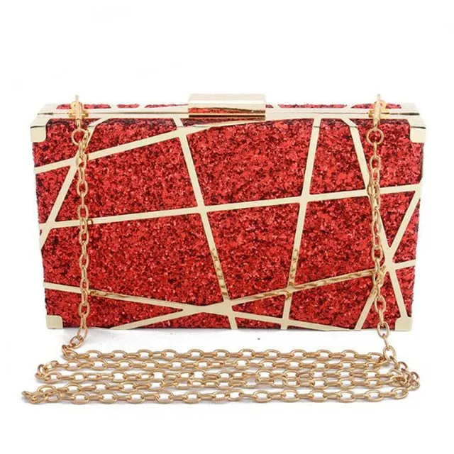 Fashion Sequined Clutch  Evening Bag Metal Chain Handbag Wedding Banquet Purse and Handbag