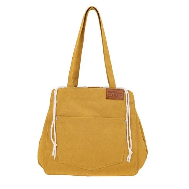 Functional Drawstring Canvas Tote Bag | Shoulder Bag | Hobo Bag