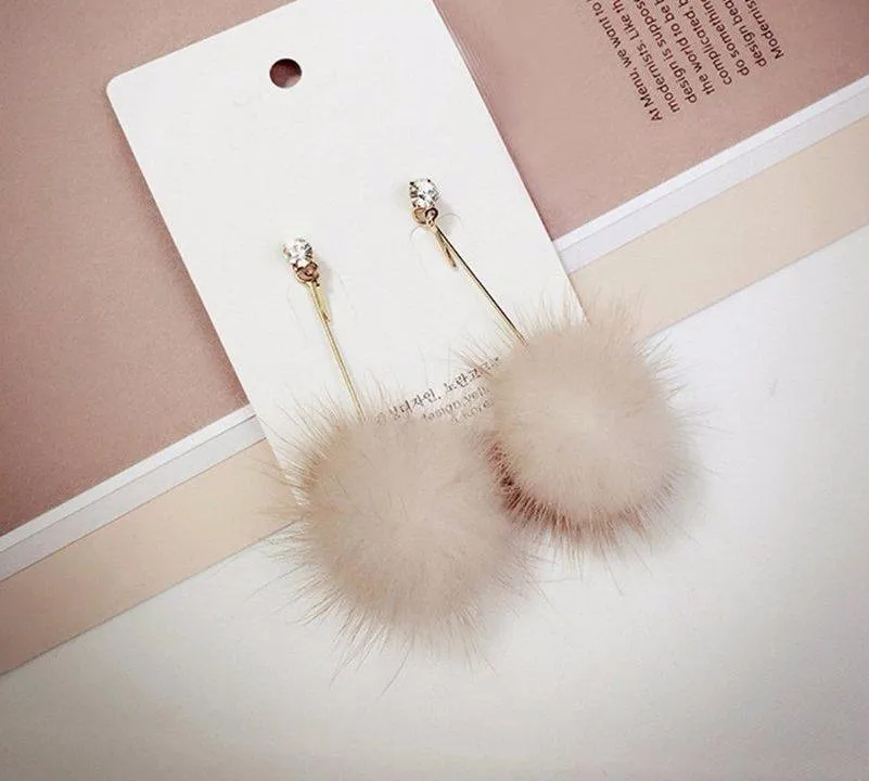 Fur Pom Pom Ball Dangle Earrings