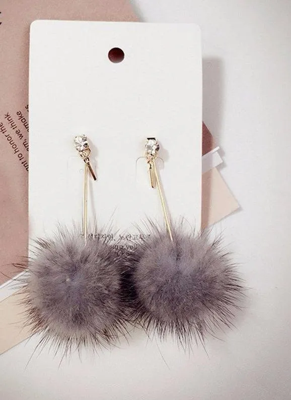 Fur Pom Pom Ball Dangle Earrings