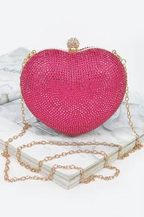 Fuschia Heart Rhinestone Clutch Evening Bag