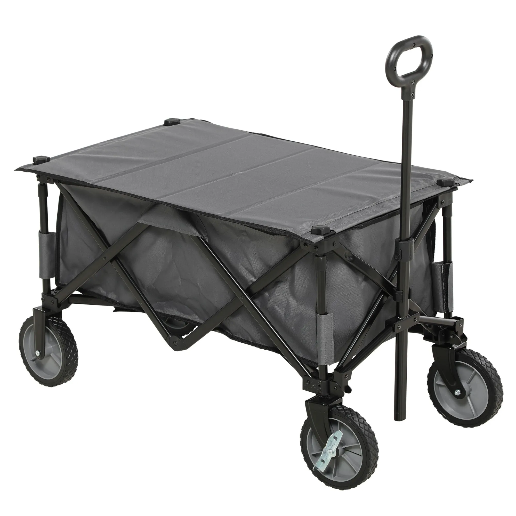 Garden Trolley, Cargo Traile on Wheels, Folding Collapsible Camping Trolley, Outdoor Utility Wagon, Grey