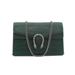 Genuine Crocodile Leather Flap Cross body Messenger Mini Chain Bag Green