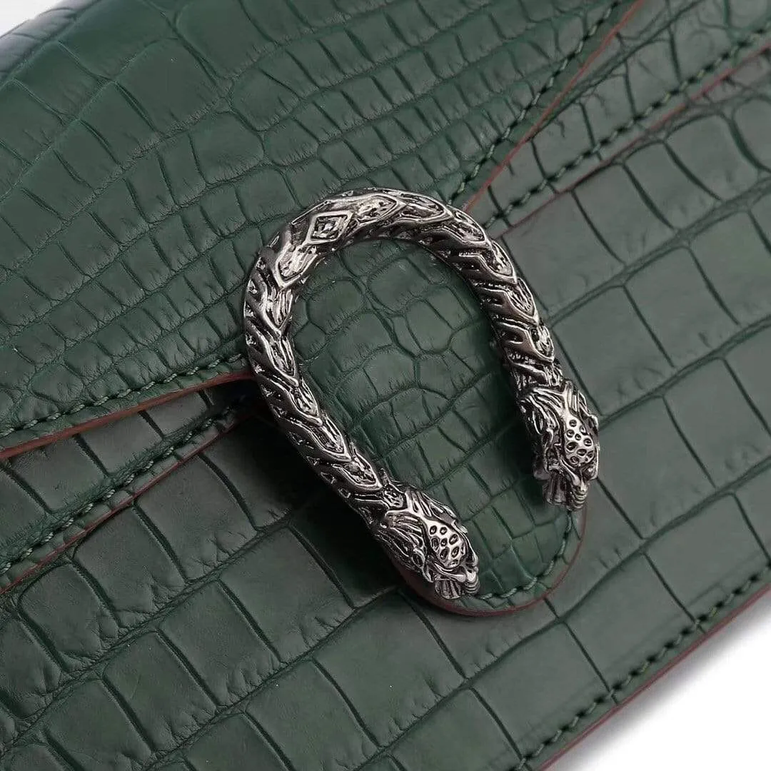 Genuine Crocodile Leather Flap Cross body Messenger Mini Chain Bag Green