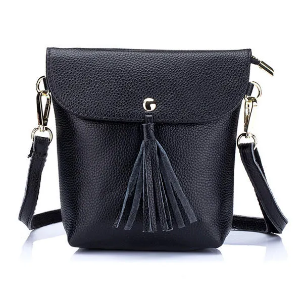 Genuine Leather Tassel Mini Shoulder Bags Vintage Hasp Crossbody 5.5'' Phone