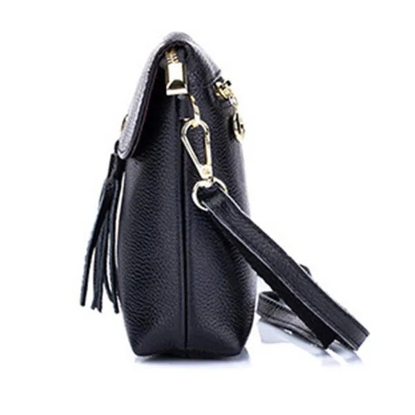 Genuine Leather Tassel Mini Shoulder Bags Vintage Hasp Crossbody 5.5'' Phone