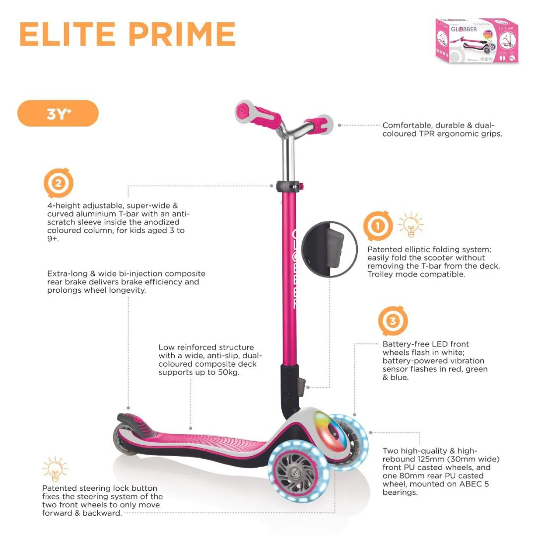 Globber Elite Prime Lights 3-wheel kick scooter with LED wheels