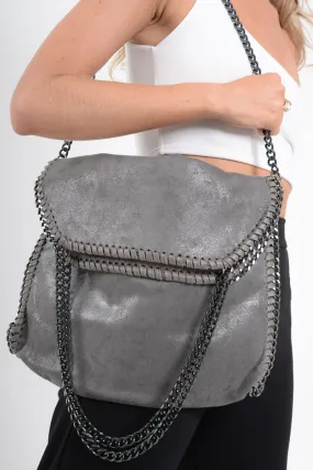 Grey Oversized Chain Trim Shoulder Bag - Maria