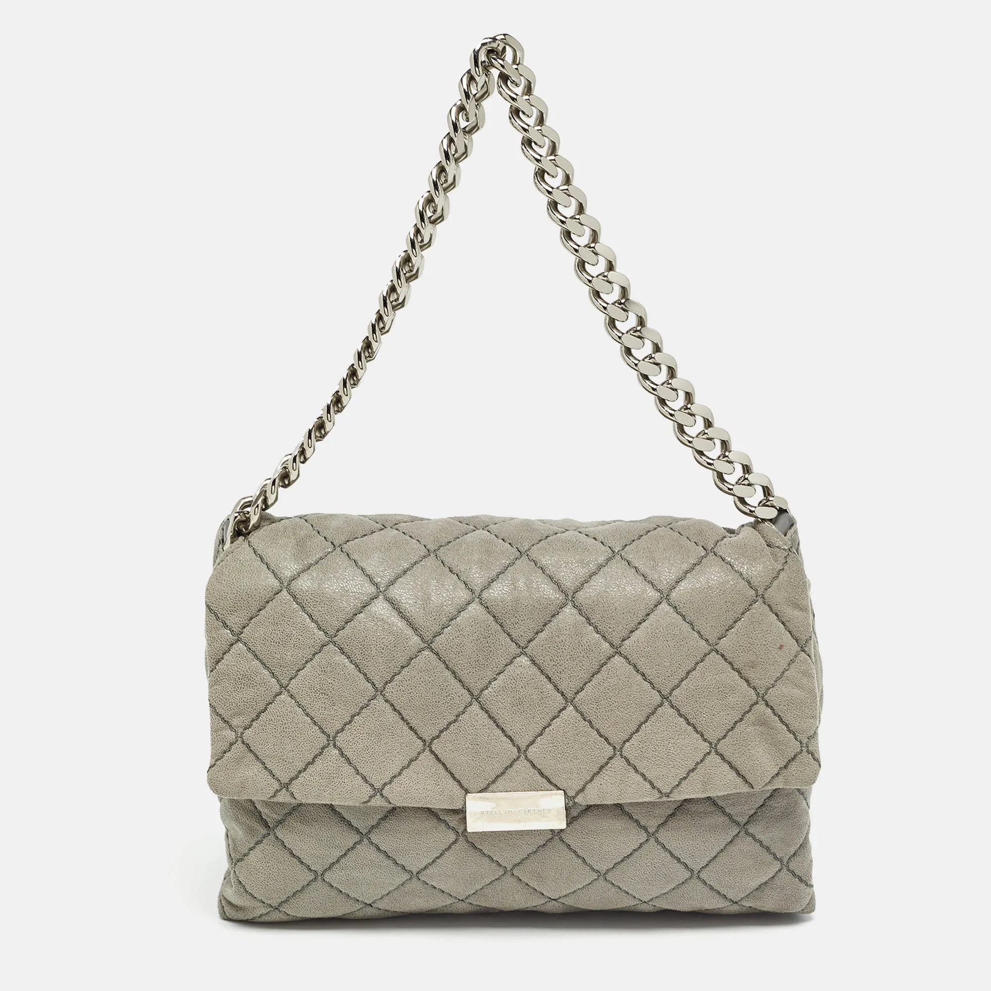 Grey Quilted Faux Suede Beckett Shoulder Bag