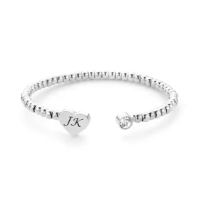 Heart ball bangle silver