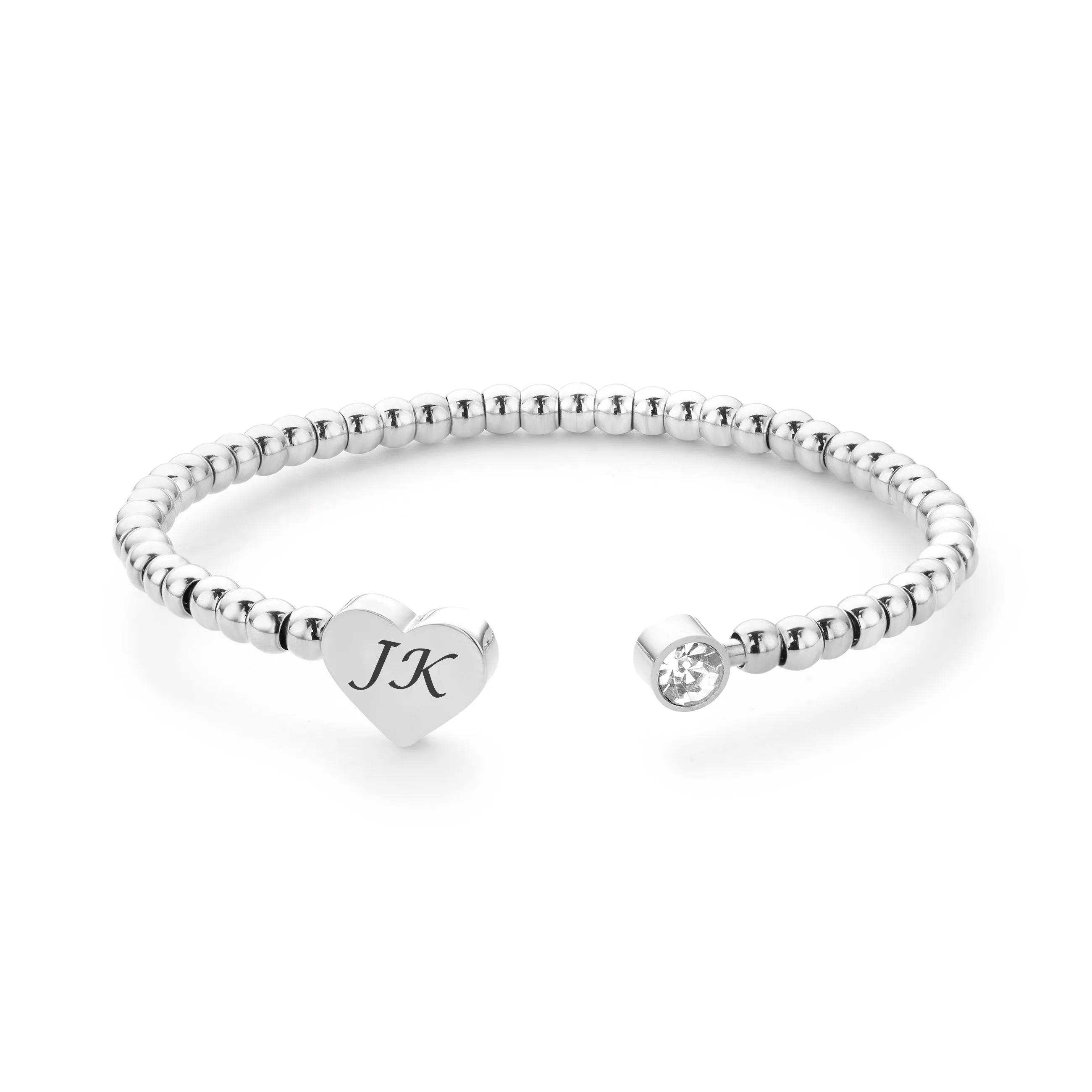 Heart ball bangle silver