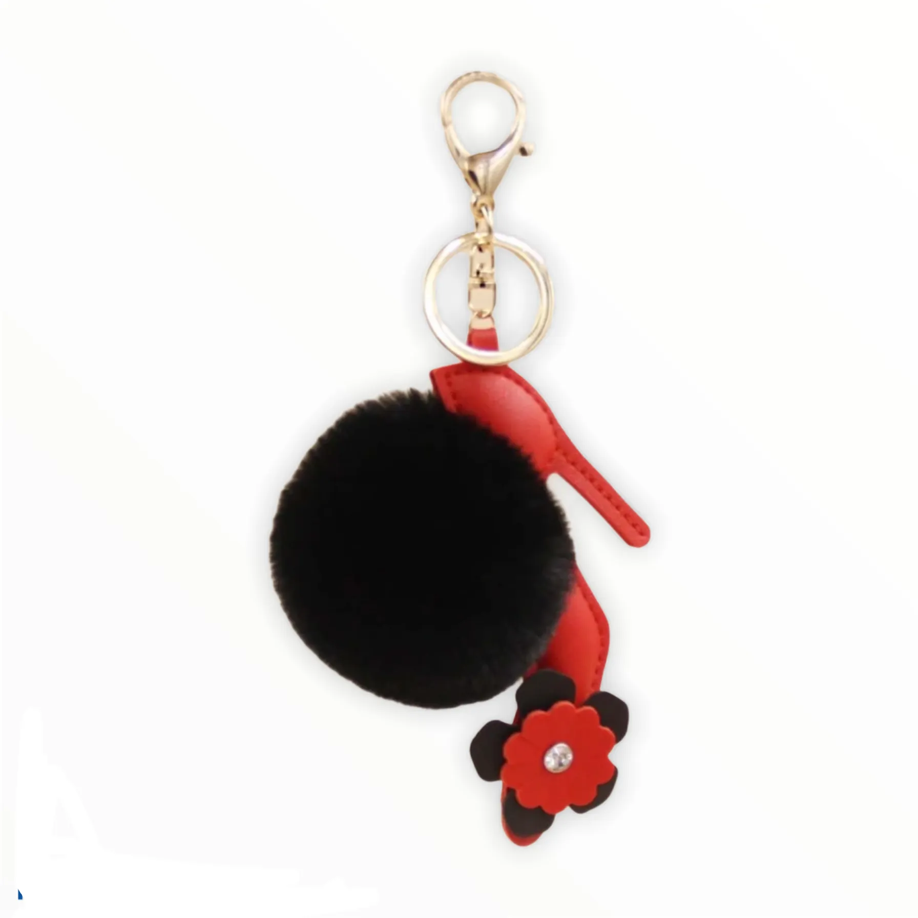 High Heel Fur Ball Red KeyChain