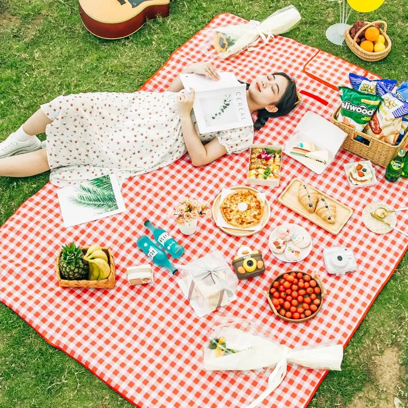 Homestic Picnic Mat | Foldable Blanket for Picnic | Water Resistant Handy Mat | Portable Mat for Outdoor | Bag Design Picnic Mat | JY2206 | Red