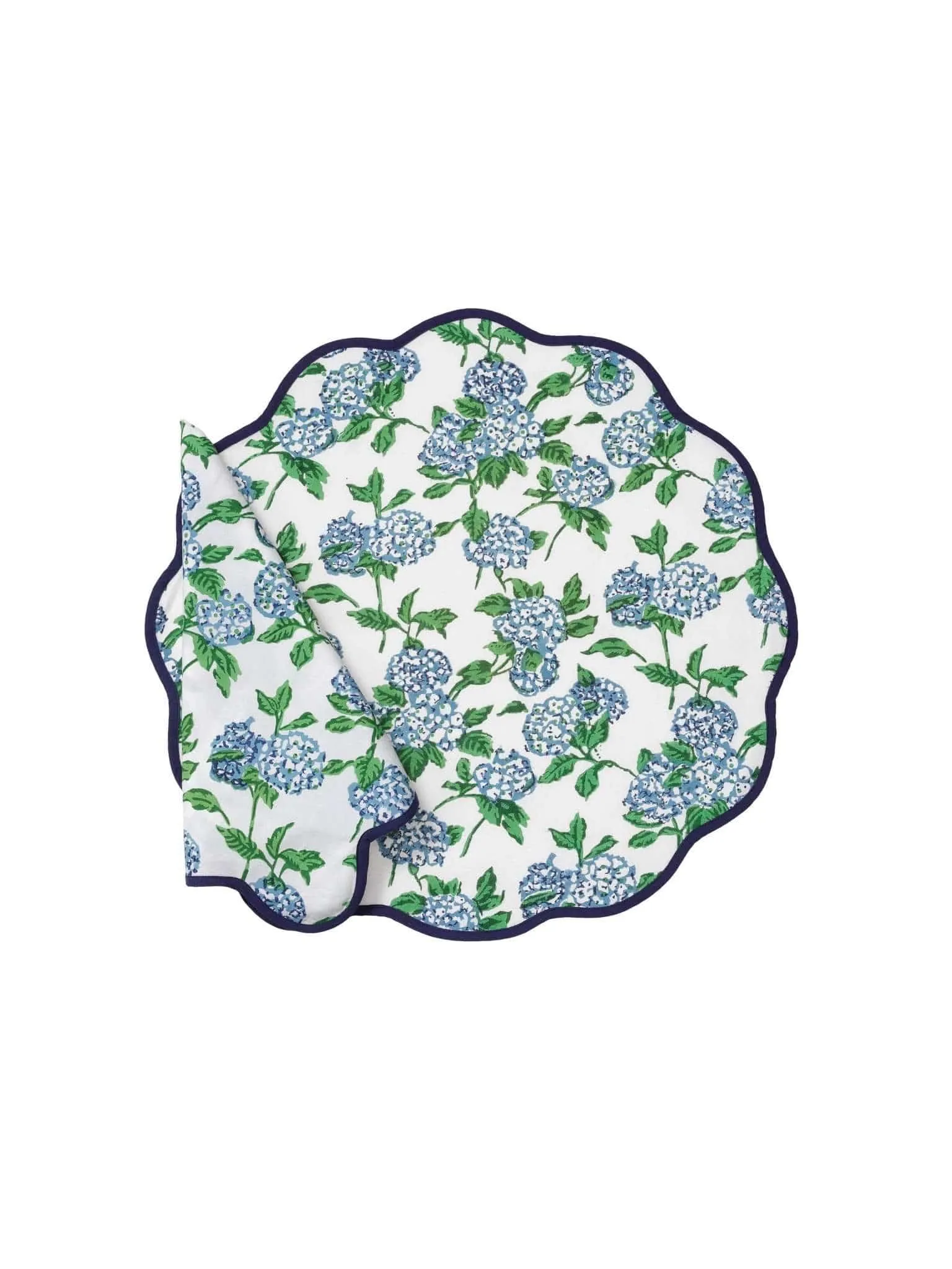 Hydrangea Print Scalloped Napkin and Placemat (Set of 4)