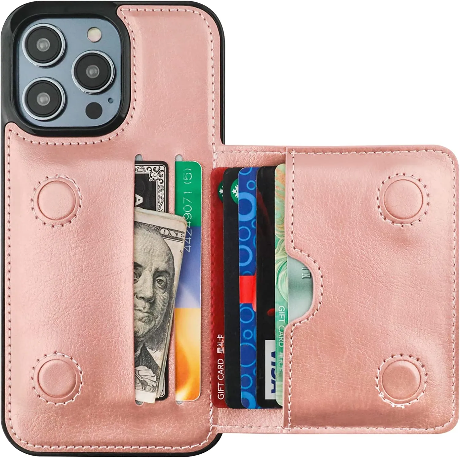 iPhone 14 Pro Max Wallet Case Credit Card Holder Hidden Magnetic Protective Cover Black