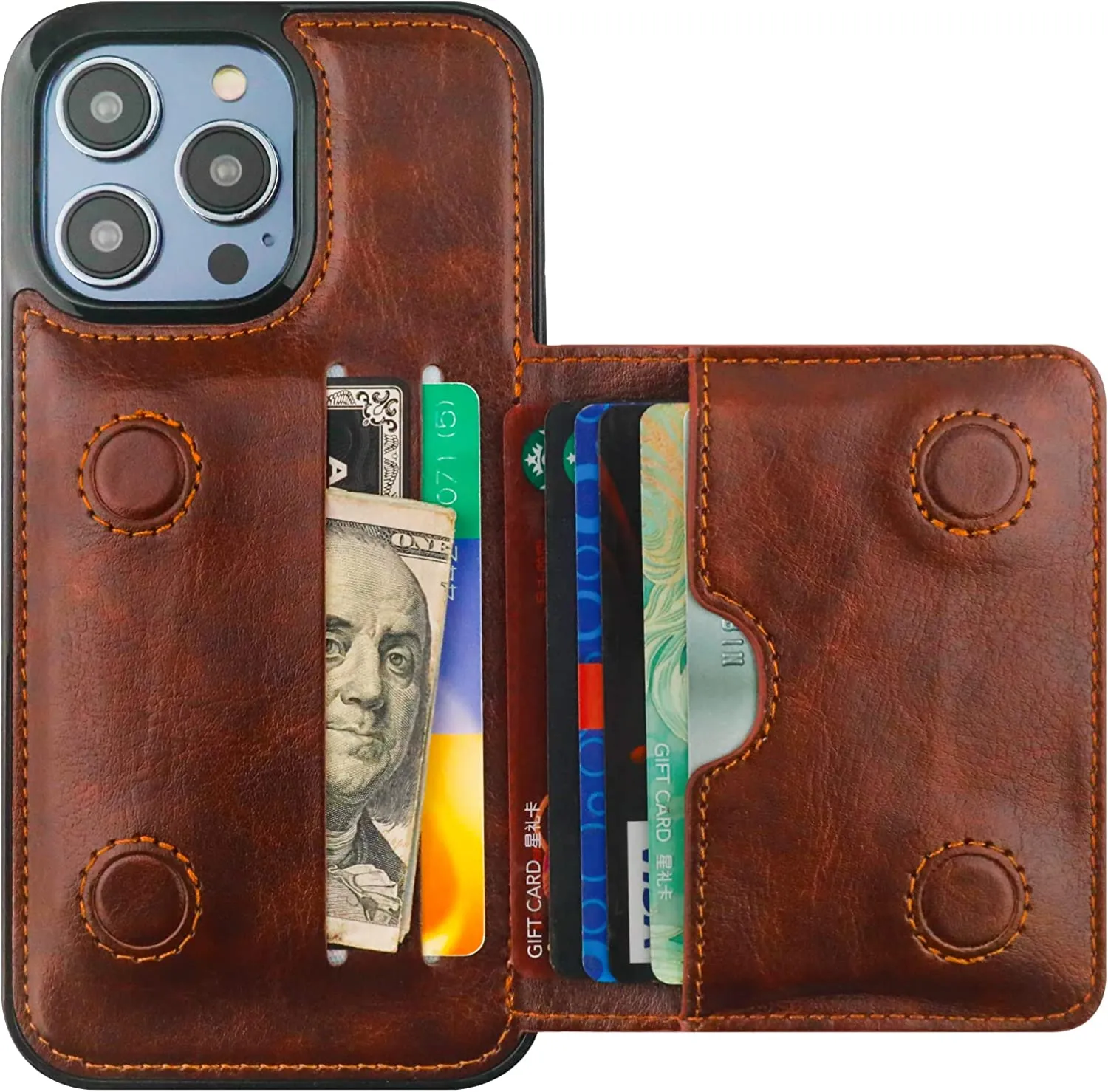 iPhone 14 Pro Max Wallet Case Credit Card Holder Hidden Magnetic Protective Cover Black