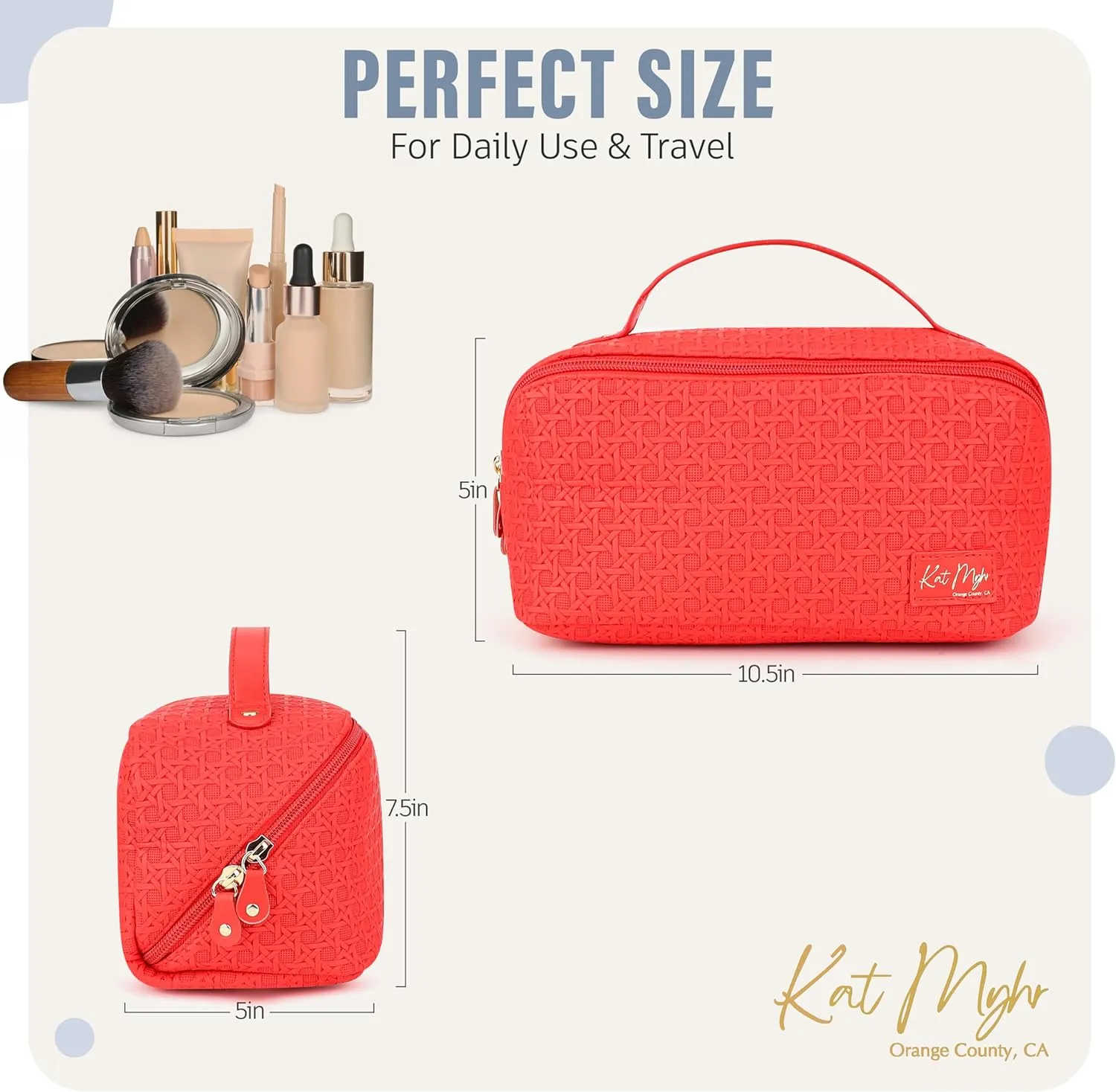 KAT MYHR Large Capacity Travel Cosmetic Bag - Red