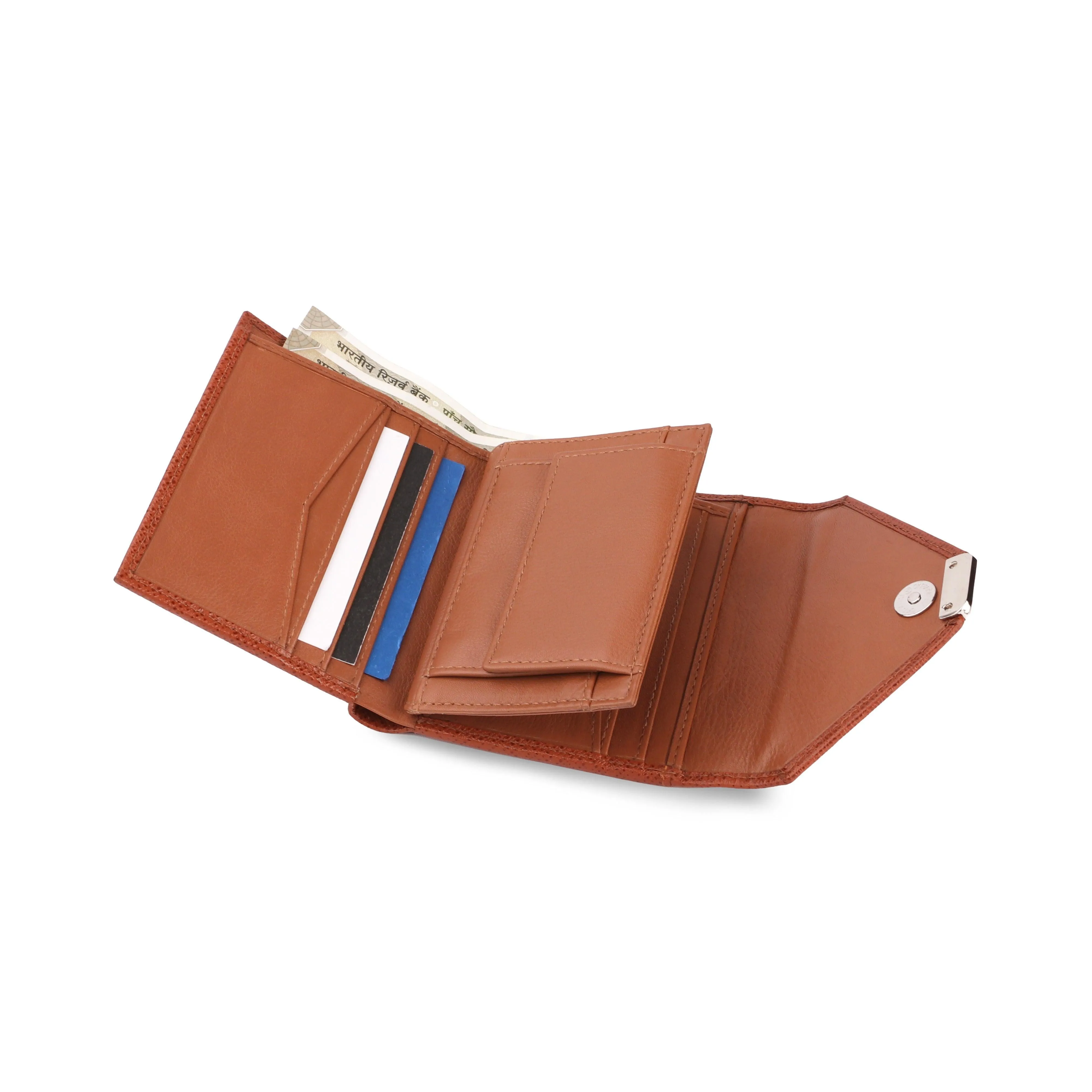 Keva Ladies Wallet | Saffiano Leather Wallet for Women | 100% Genuine Leather | Color: Cognac, Orange, Pink & Blue