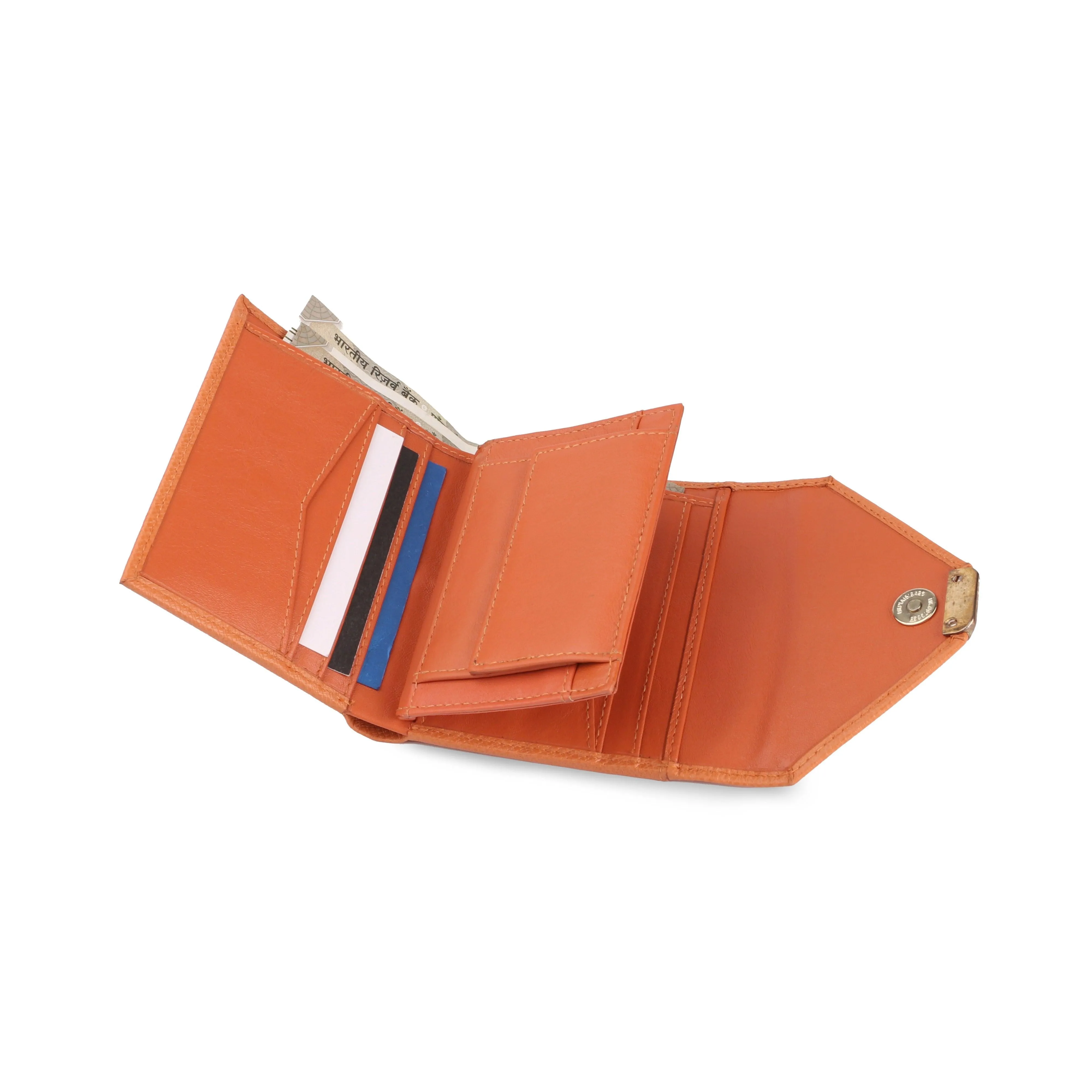 Keva Ladies Wallet | Saffiano Leather Wallet for Women | 100% Genuine Leather | Color: Cognac, Orange, Pink & Blue