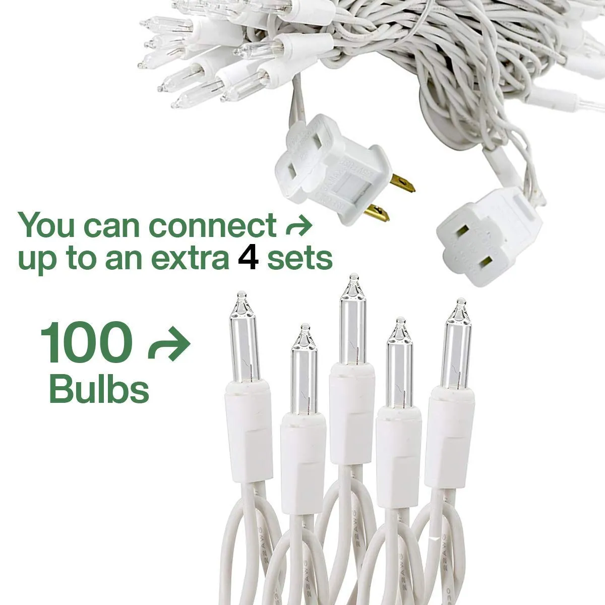 Kicko Christmas Light - 100 Count Clear Incandescent Light on Green Wire for Christmas