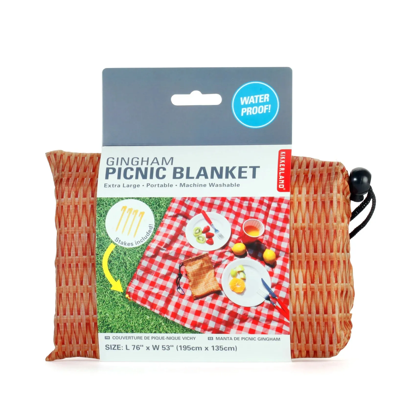 Kikkerland – Folding Gingham Picnic Blanket – 76" x 53"