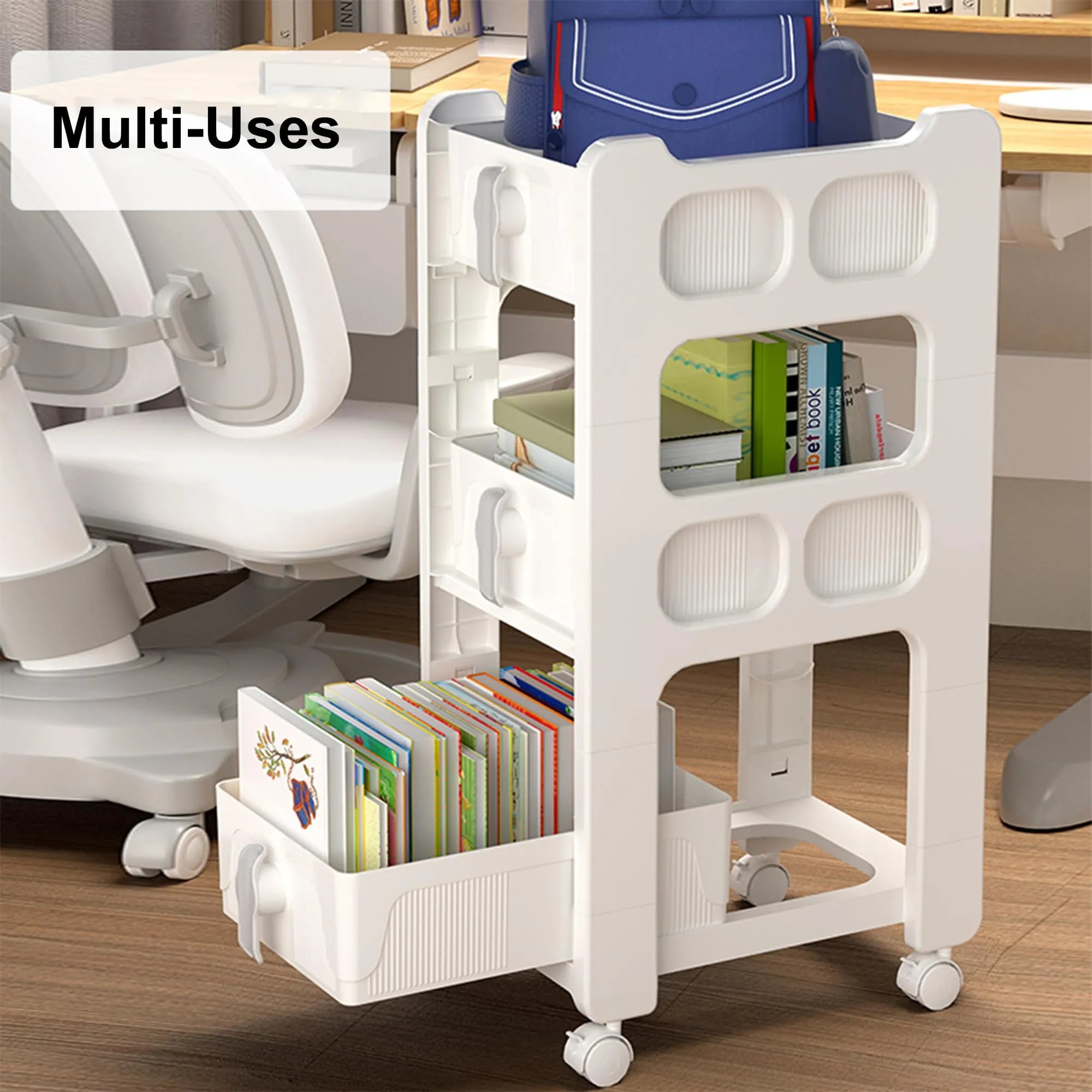 Kuber Industries Multipurpose Trolley Storage Organiser | 3 Layer Shelf | Trolley with Wheels for Kitchen Accessories | Large Capacity, Easy installation, Space Saving | 6401 | White