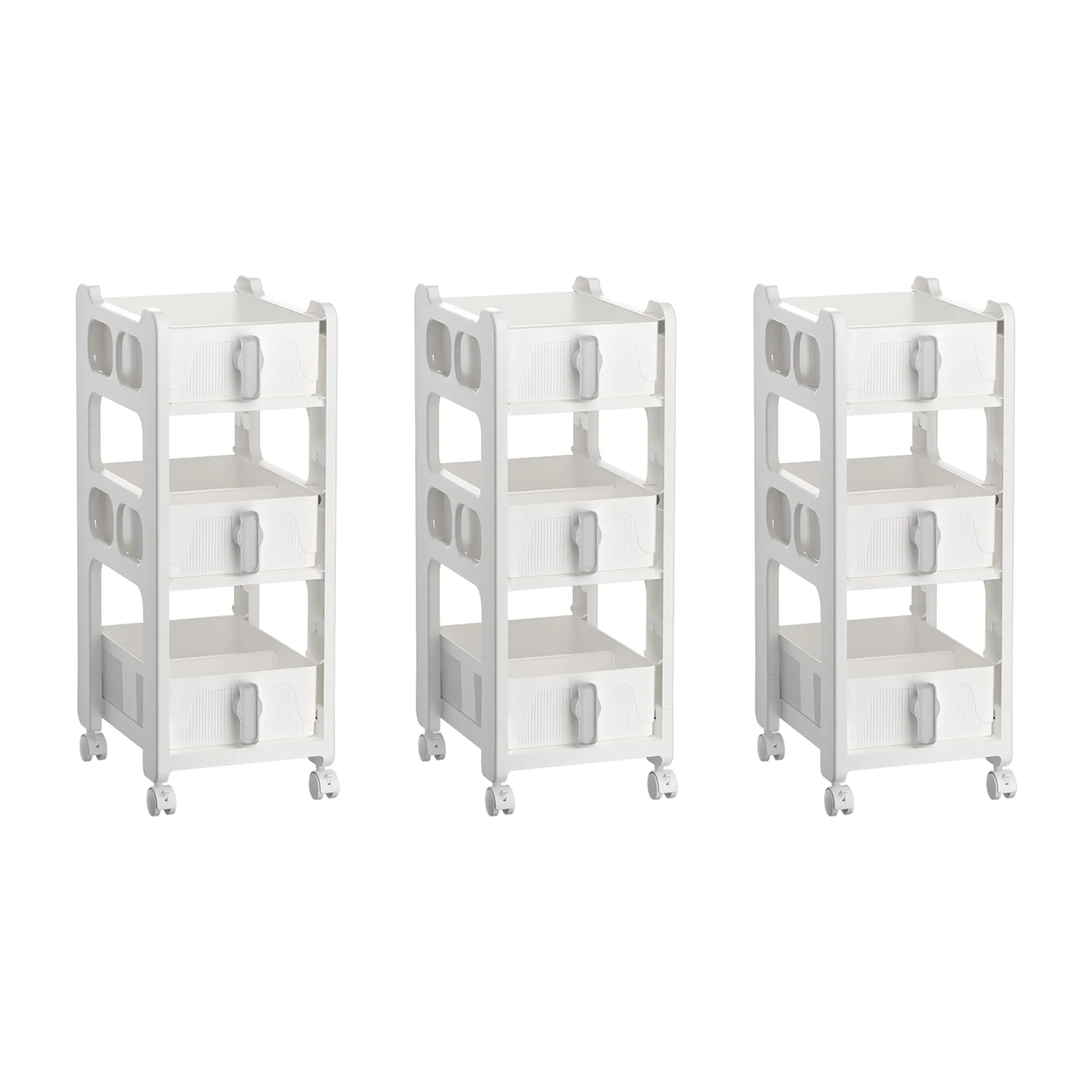 Kuber Industries Pack of 3 Multipurpose Trolley Storage Organiser | 3 Layer Shelf | Trolley with Wheels for Kitchen Accessories | Large Capacity, Easy installation, Space Saving | 6401 | White