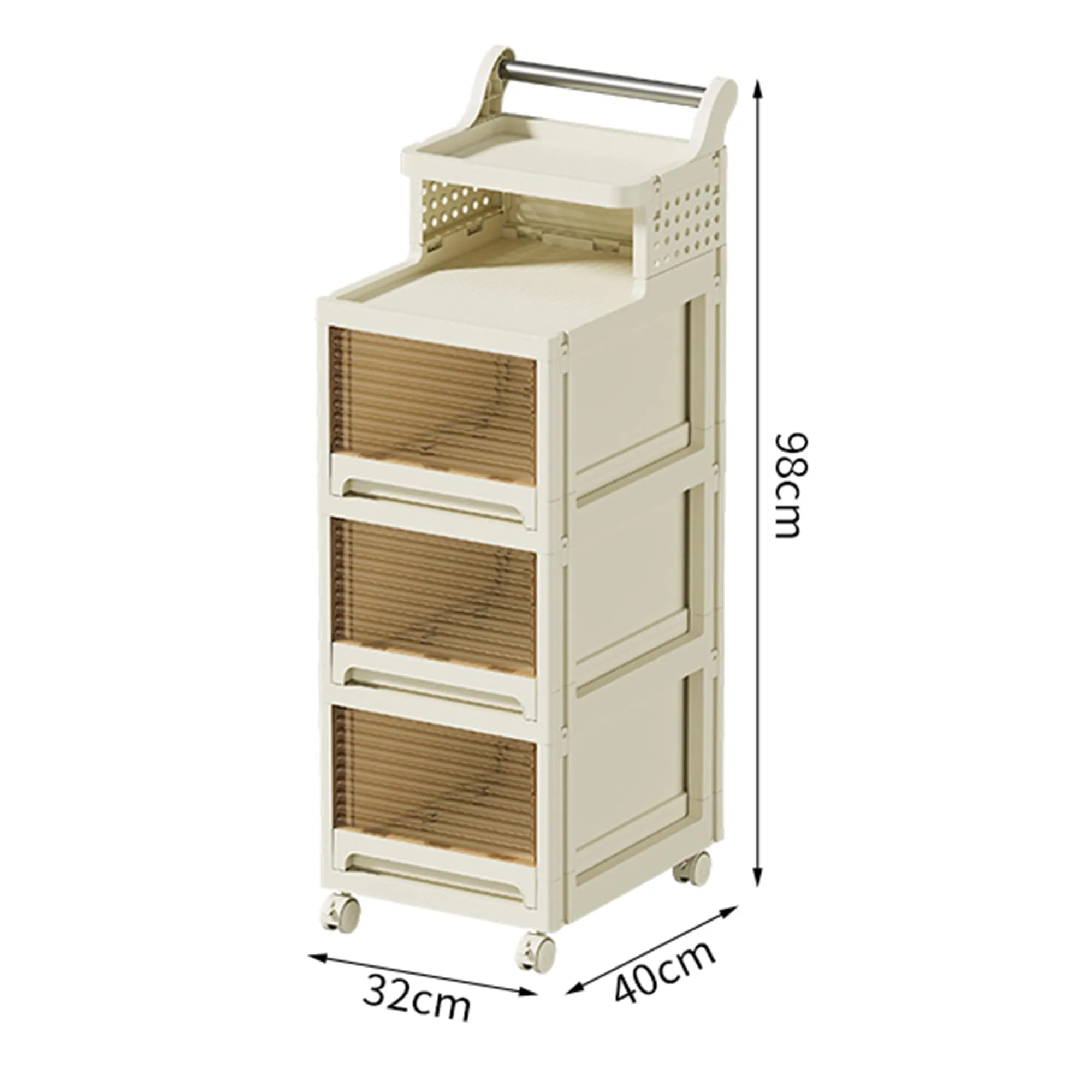 Kuber Industries Pack of 4 Multipurpose Trolley Storage Organiser | 2 Layer Shelf with 3 Drawers | Large Capacity, Easy installation, Space Saving | 2123 | White