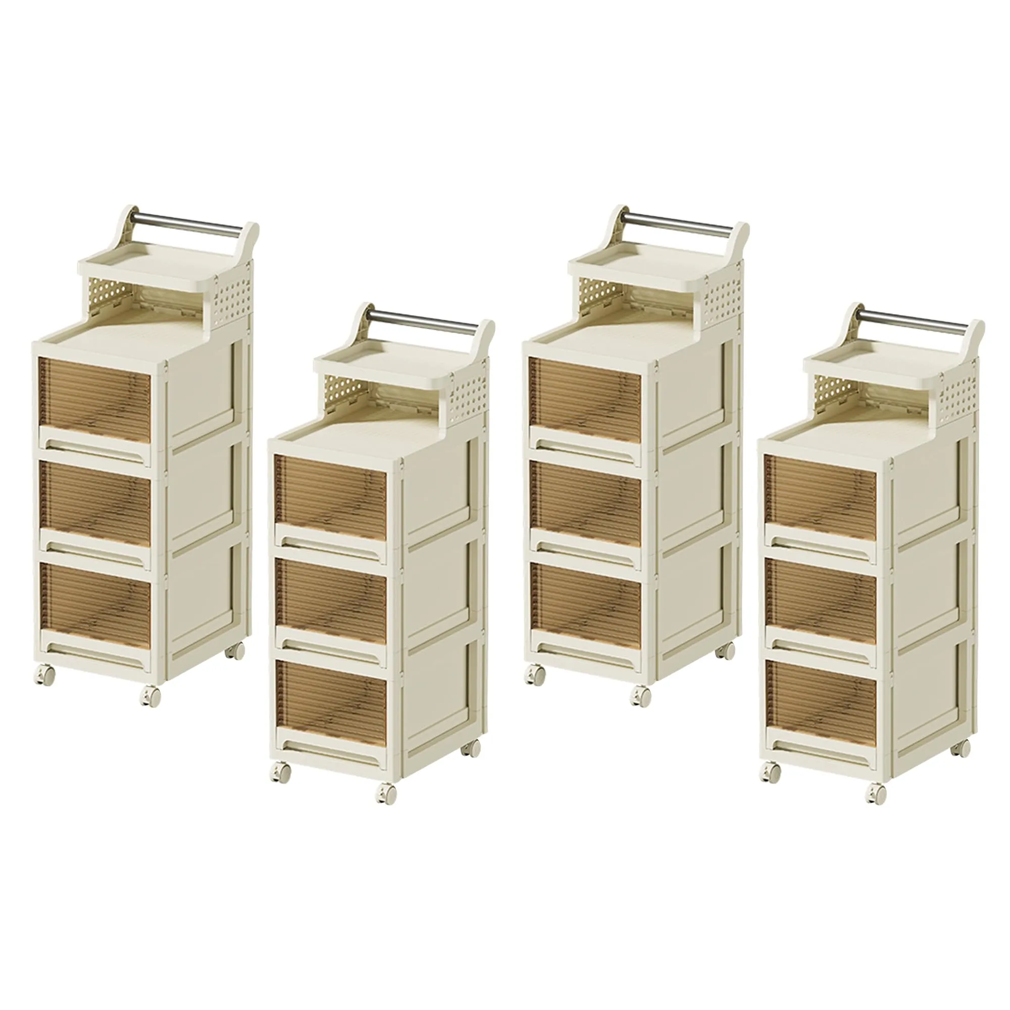 Kuber Industries Pack of 4 Multipurpose Trolley Storage Organiser | 2 Layer Shelf with 3 Drawers | Large Capacity, Easy installation, Space Saving | 2123 | White