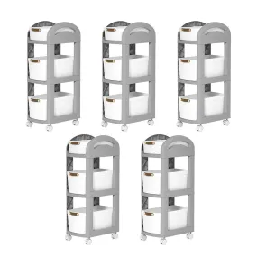 Kuber Industries Pack of 5 Multipurpose Trolley Storage Organiser | 3 Layer Shelf | Trolley with Wheels for Kitchen Accessories | Large Capacity, Easy installation, Space Saving | 812|Gray