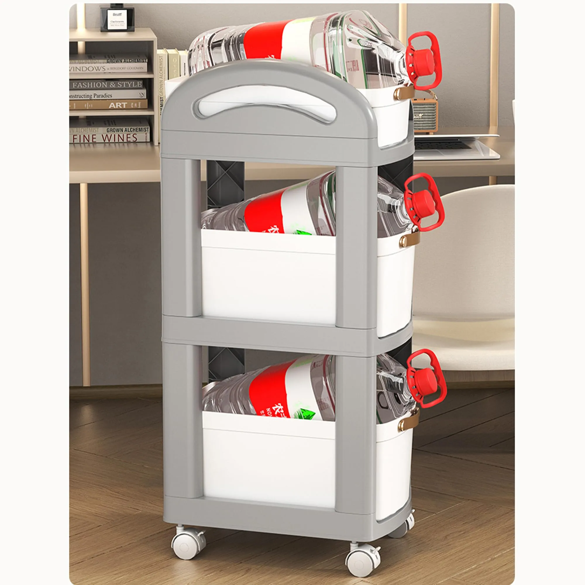 Kuber Industries Pack of 5 Multipurpose Trolley Storage Organiser | 3 Layer Shelf | Trolley with Wheels for Kitchen Accessories | Large Capacity, Easy installation, Space Saving | 812|Gray