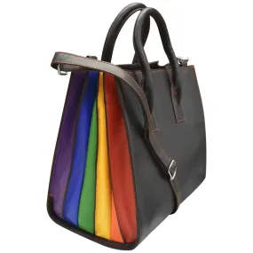 Large Accordion Leather Grab Bag with Rainbow sides