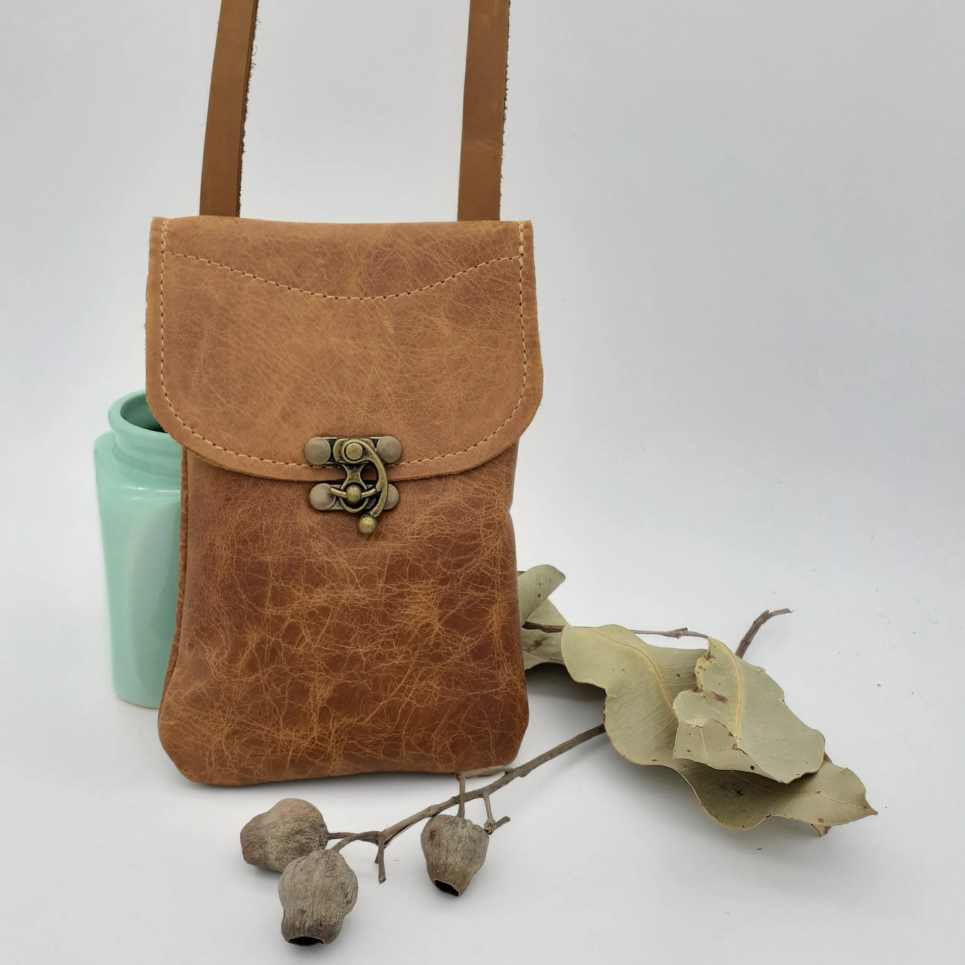 Leather Brass Clasp Bag