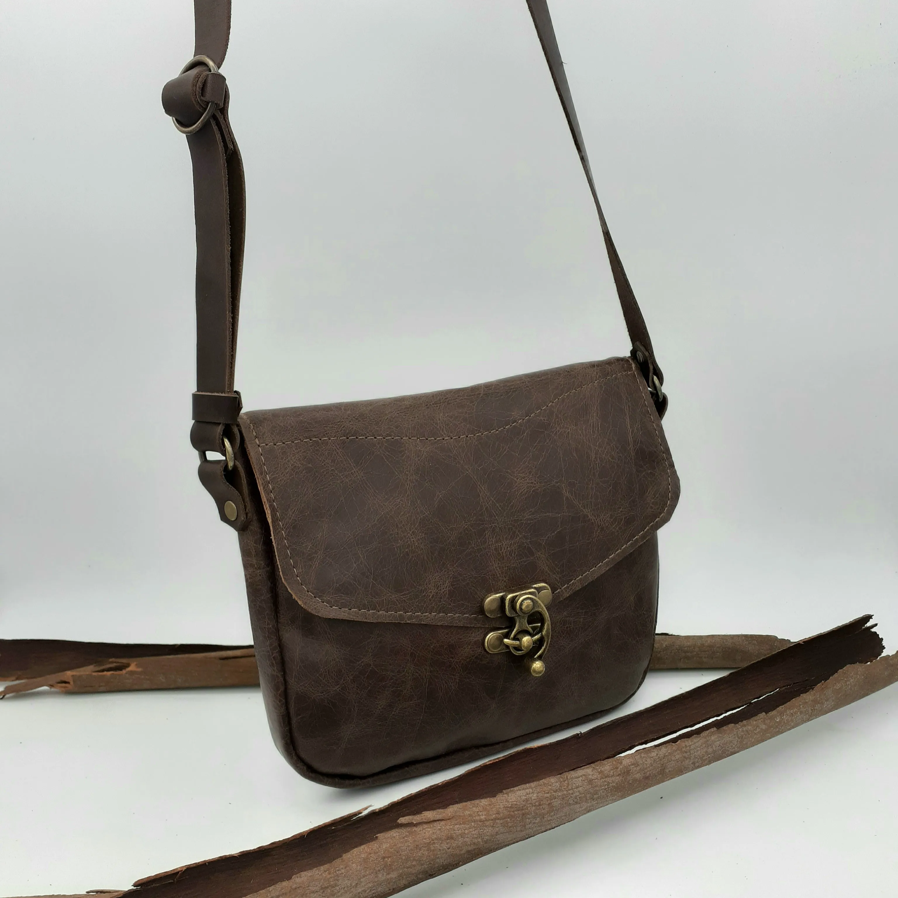 Leather Brass Clasp Bag