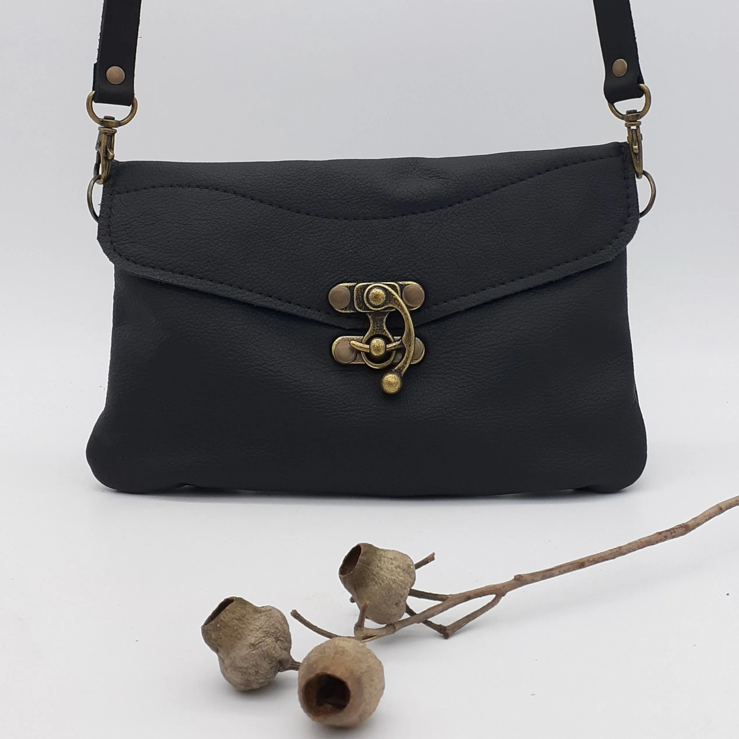 Leather Brass Clasp Bag