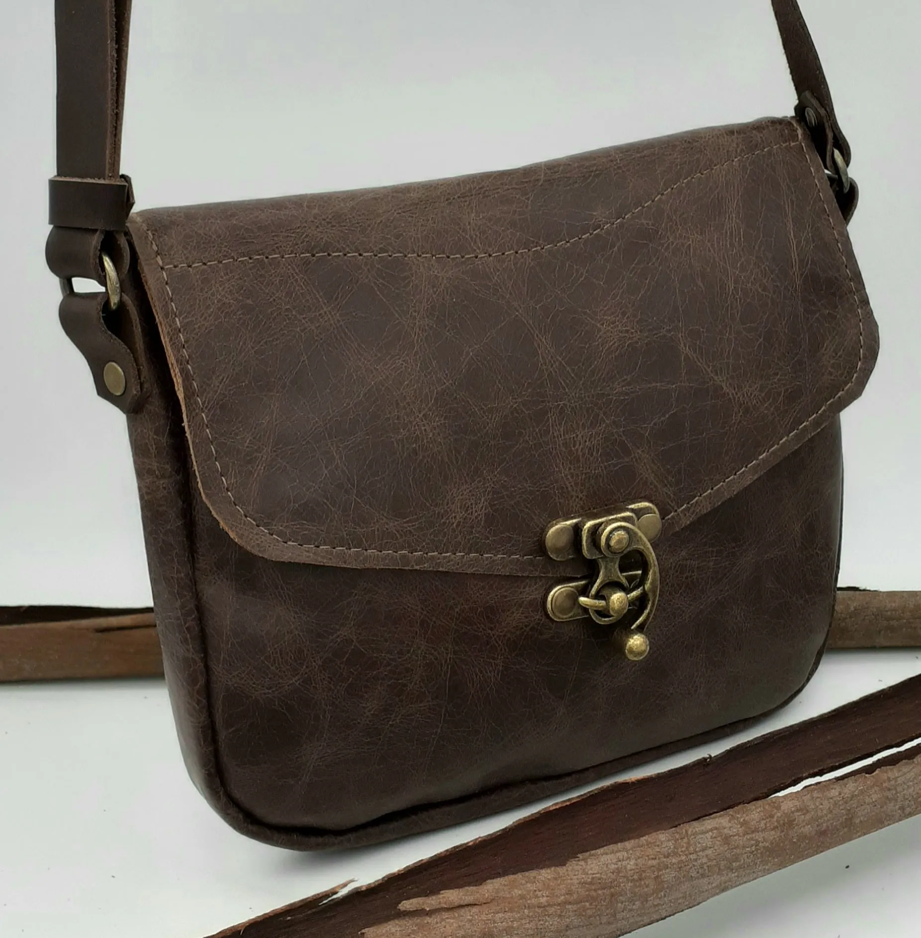 Leather Brass Clasp Bag