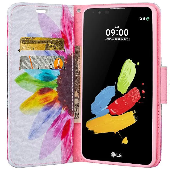 LG Stylo 2 Plus Case, LG Stylo 2 Plus Wallet Case [Kickstand] Pu Leather Wrist Strap Wallet Case w/ ID & Card Slots & Pocket - Vivid Sunflower