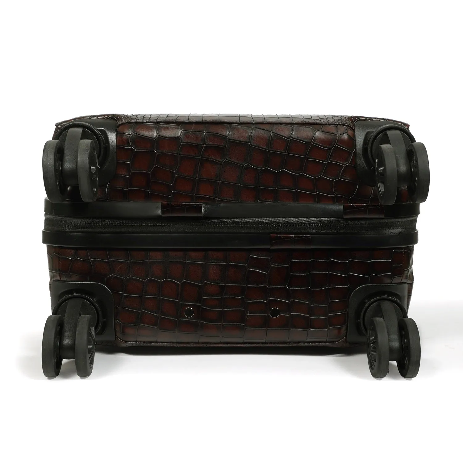 Light Weight Cabin Luggage Dark Brown Croco Textured Leather Trolley bag (360 Rotation)