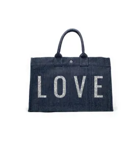 Love Collection: East-West Bag Denim Silver LOVE