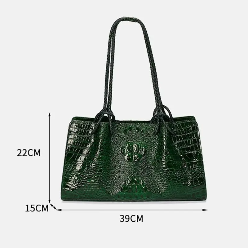 Luxury Alligator Cow Leather Casual Tote Handbag